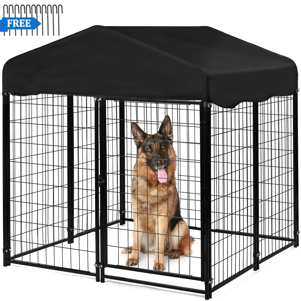 Suchown Outdoor Dog Kennel, 4ft 4.2ft 4.5ft Black Welded Wire Large Dog Playpen with UV Resistant Oxford Cloth Roof
