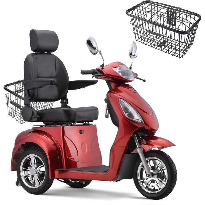 Super Large Electric 3 Wheel Mobility Scooters, Heavy Duty 800W Wheelchair Device, 500 LBS Capacity for Seniors Adults, Speed Adjust, Remote Key, Receive Ready to Ride.(Red)