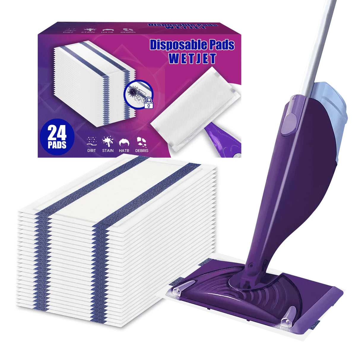 WetJet Mopping Pads Refills 24 pcs for Swiffer Wet Jet Mop Superior Absorption, Suitable for All Hard Surfaces