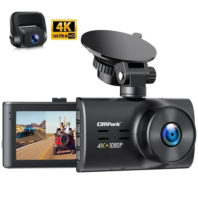 Campark 4K Dash Cam Front and Rear, 3 inch IPS Car Camera , Dual Dash Camera for Cars,UHD 2160P Night Vision, WDR