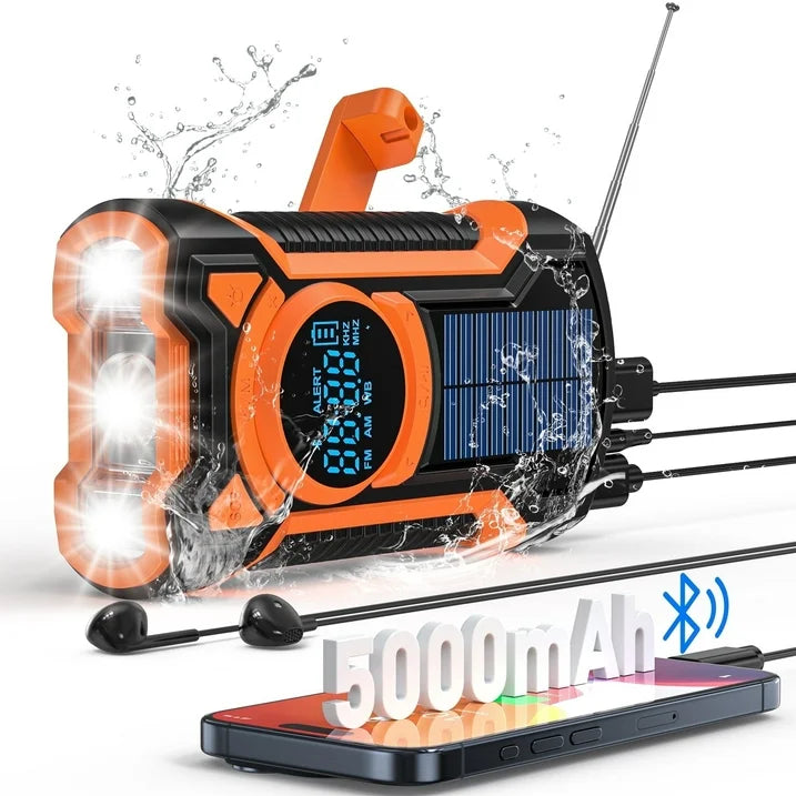 TOPVISION Emergency Radio, AM/FM/NOAA Weather Radio with 5000mAh Portable Power Bank, USB/Solar/Hand Crank Charging, Waterproof Flashlight, SOS Alarm for Camping Hiking Travel Hurricane