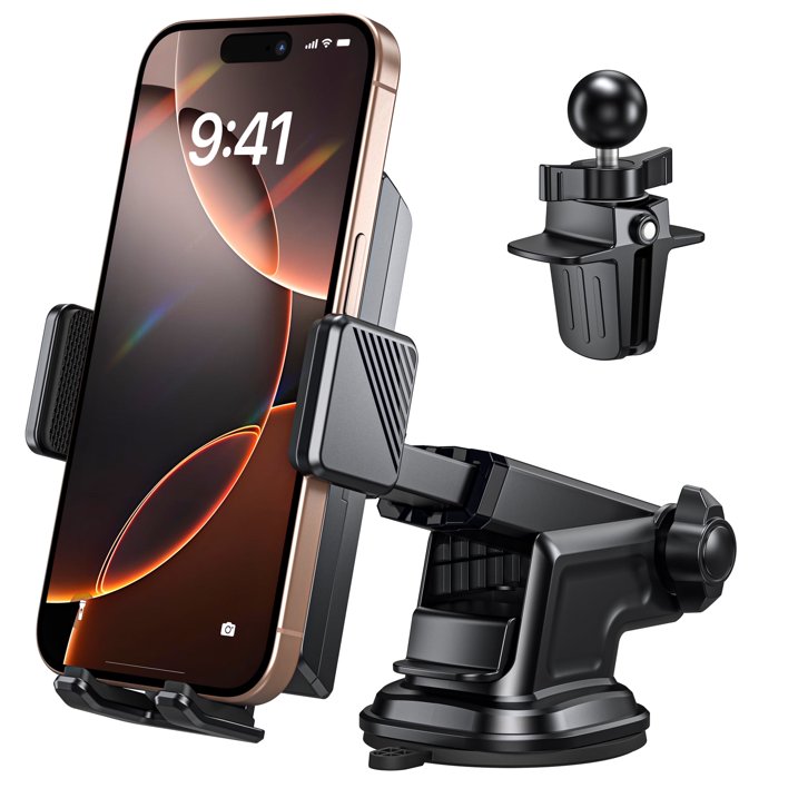 TOPVISION Universal Car Phone Mount, Smartphone Holder with Strong Suction Cup, Adjustable Long Arm Cell Phone Car Mount for Dashboard and Windshield