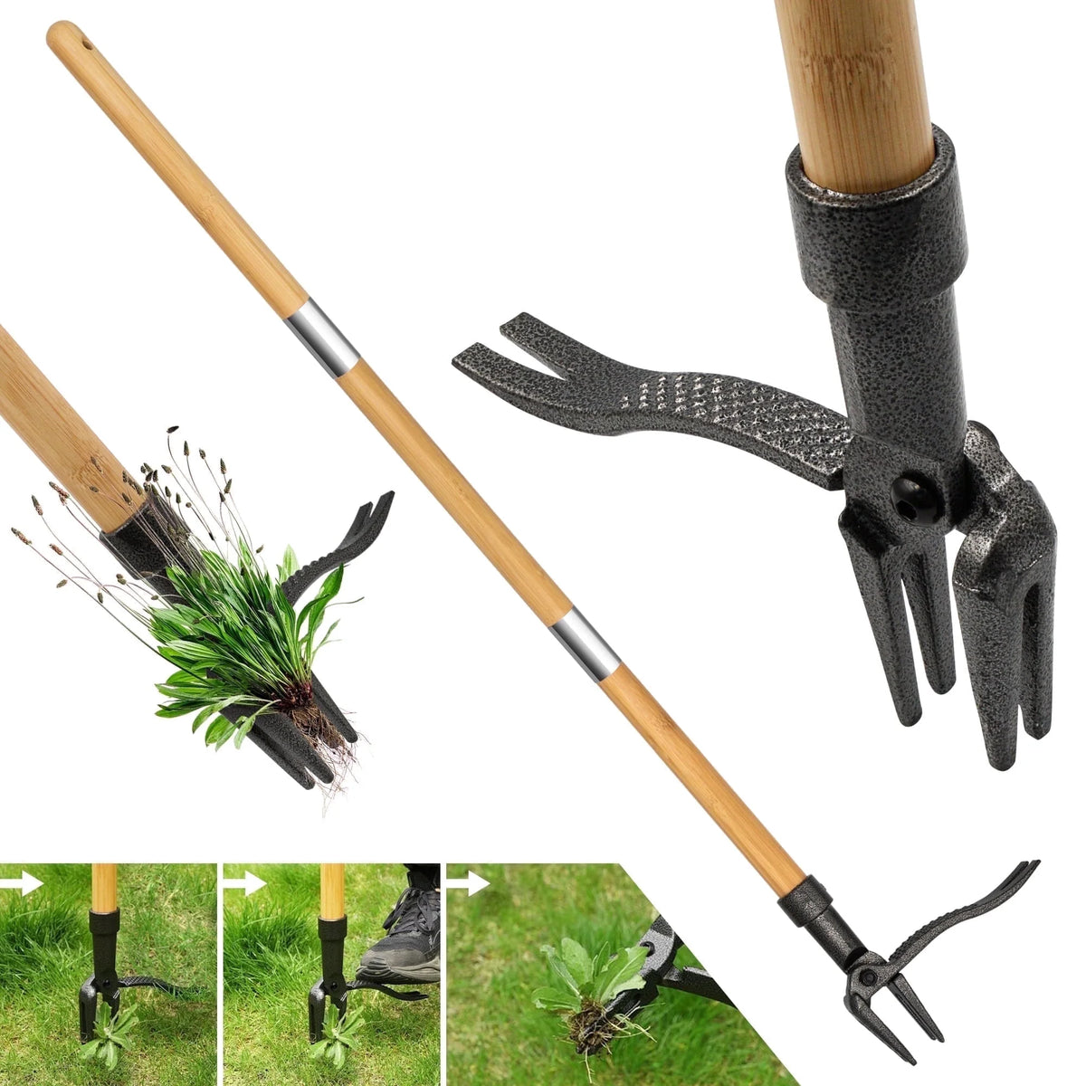 Sentryse Weed Puller Tool Stand up Weeder Root Puller with Long Handle, 40 Inches, 4 Claw Head Design, No Bending/Kneeling