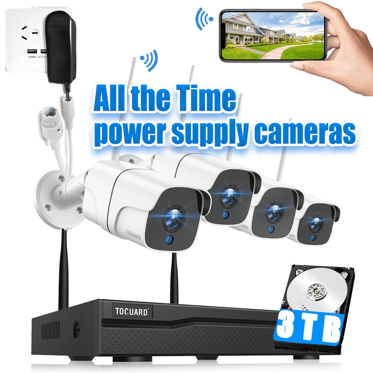 Toguard 1080P Wired Security Camera System with 3TB Hard Drive, 8CH NVR Indoor/Outdoor