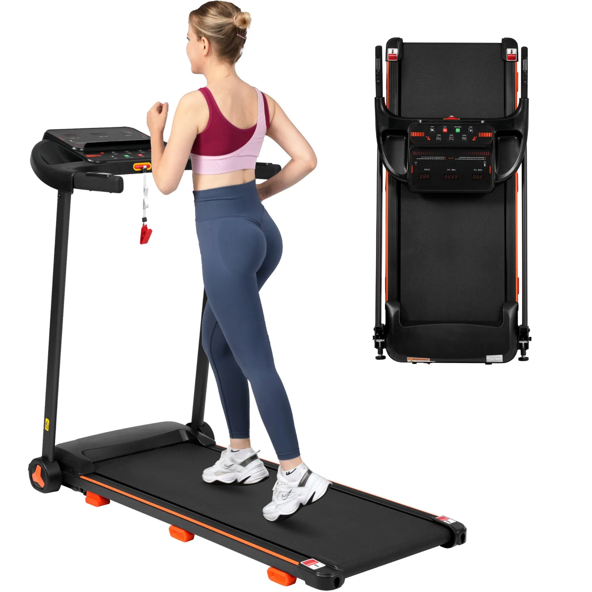 VLDTDRDI 500LBS 2.5HP Folding Treadmill with 7.5mph Speed,Portable Running Walking Compact Exercise Machine with USB Charge Station,Bluetooth speaker, 2 Level Incline for Home