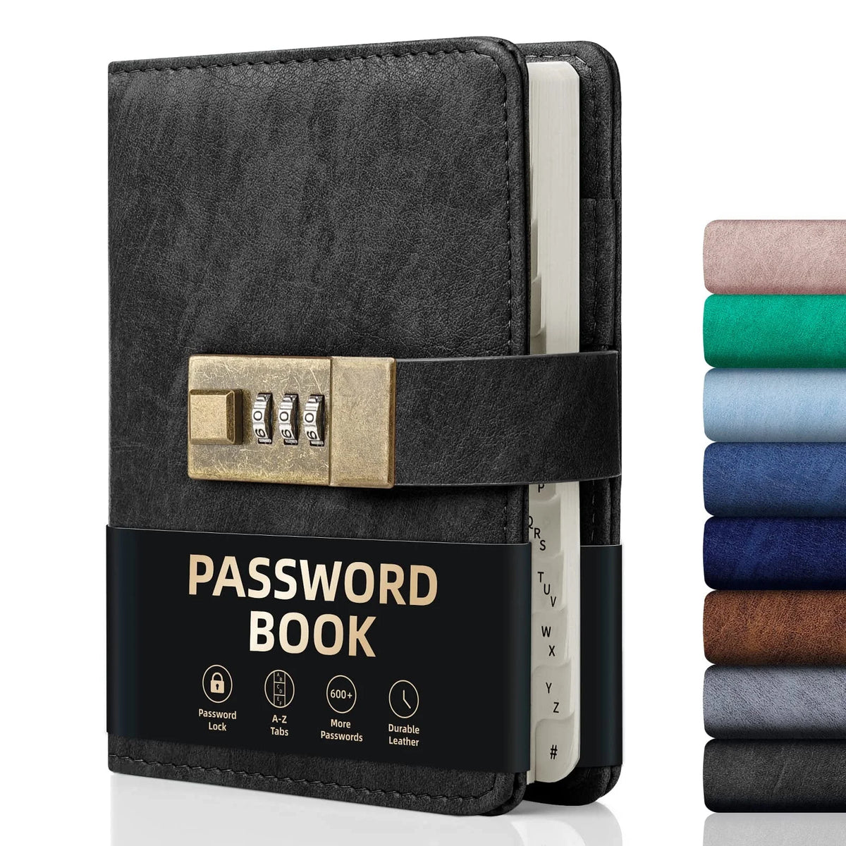 WEMATE Password Book with Lock, Password Book with Alphabetical Tabs 600+,Black