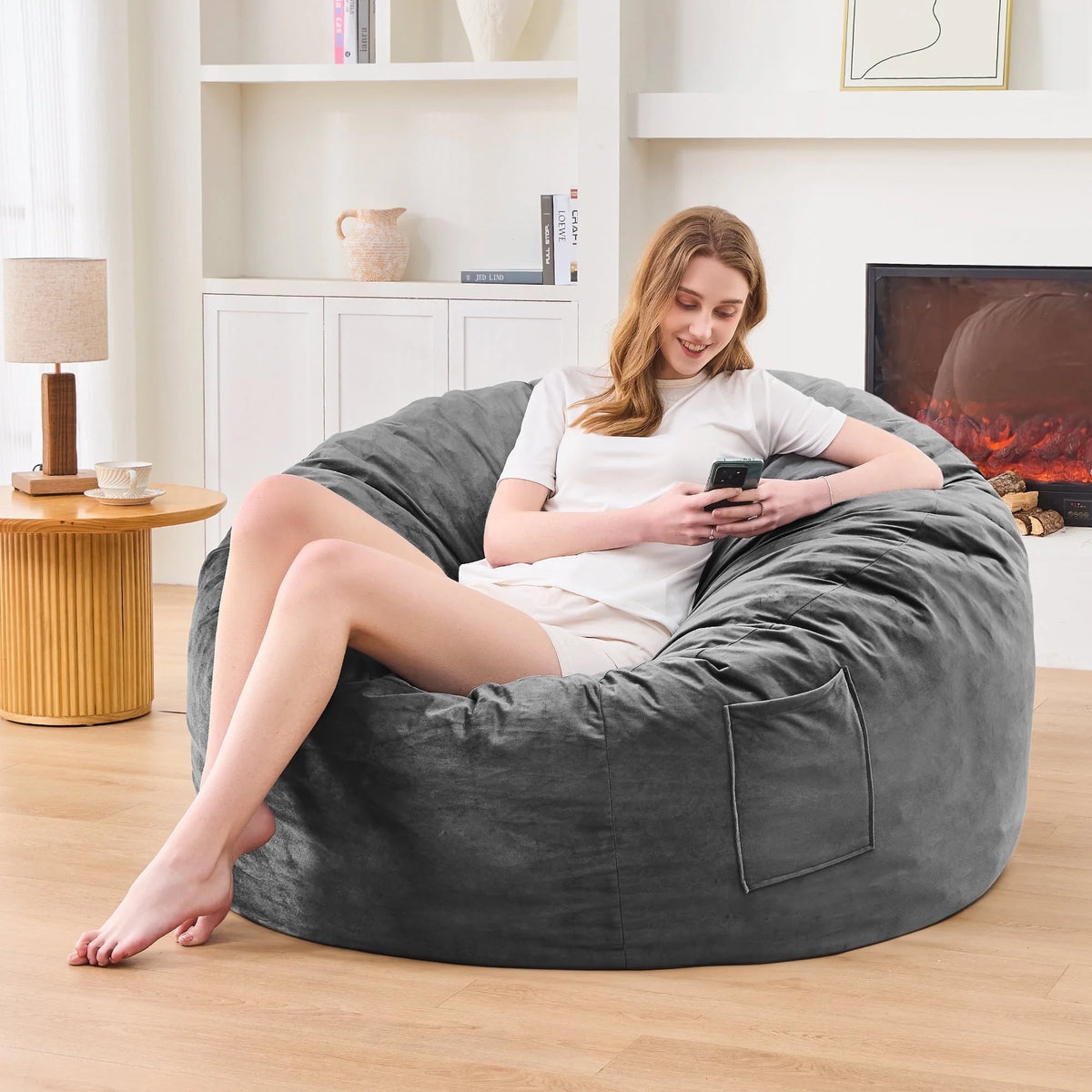 XIECUVA Bean Bag Chair Stuffed Memory Foam for Adults and Kids,Medium Size Beanbag Sofa,3 ft