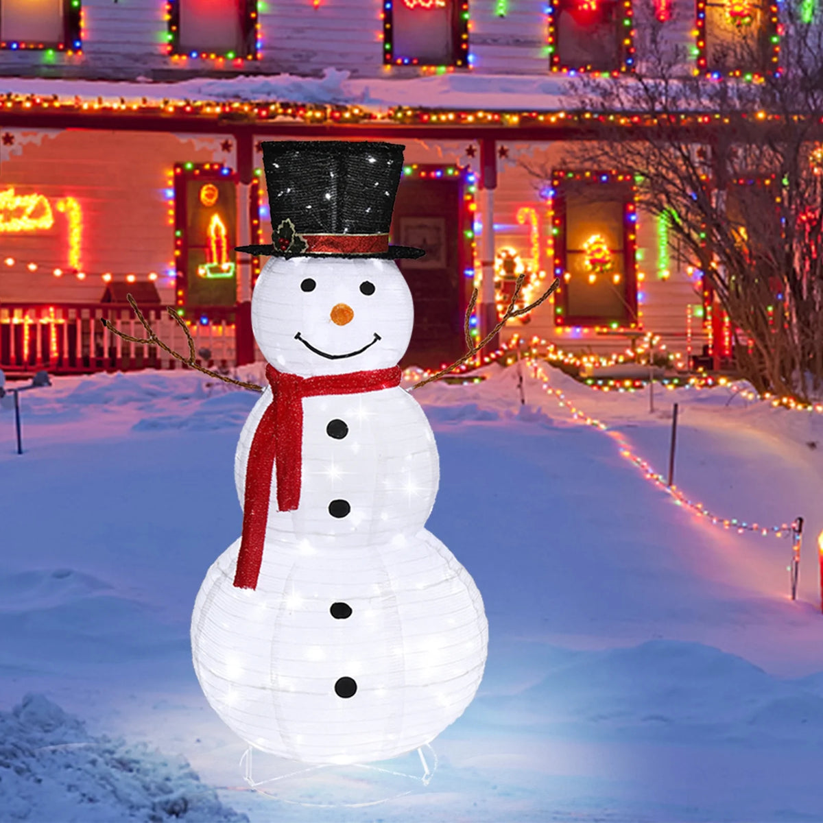 Zintown LED Lighted Snowman Christmas Snowman w/ 180 LED Lights,Hat Christmas Outdoor Decoration