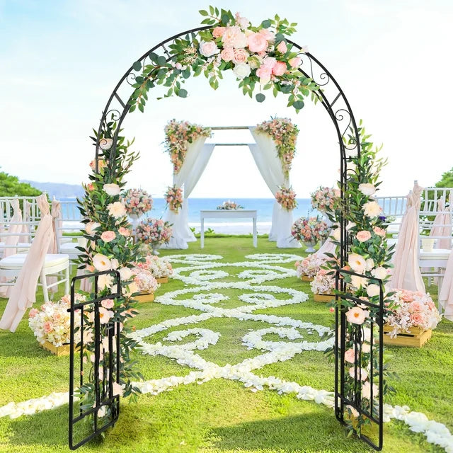SalonMore Metal Garden Arch 7 Ft Garden Arbor w/ Doors for Climbing Plant Outdoor Wedding
