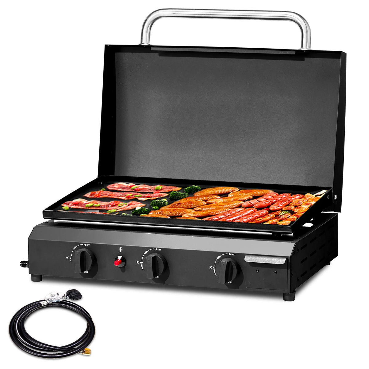 Zintown Propane Griddle Table Top Grill Camping Griddle Portable with 3 Burner