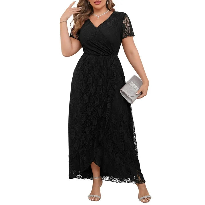 a.Jesdani Women's Plus Size Formal Dresses Lace V Neck Ruffles Sleeves Wedding Guest Dresses L 4X