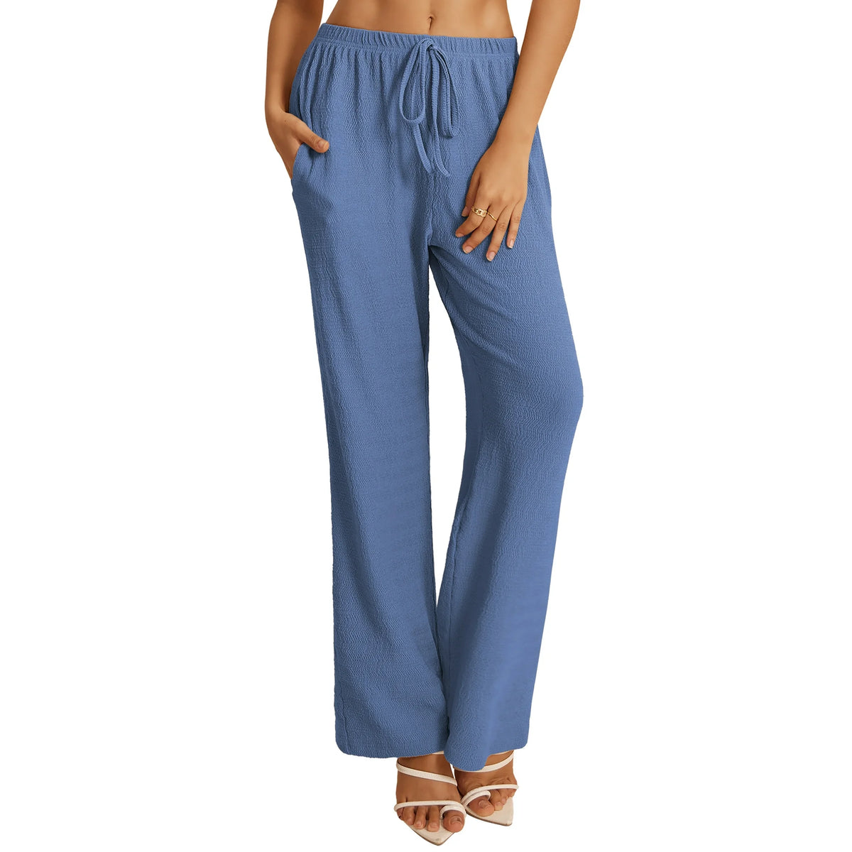 a.Jesdani Women's Wide Leg Pants with Pockets Casual Drawstring Elastic Waist Trousers for Work Leisure S XXL