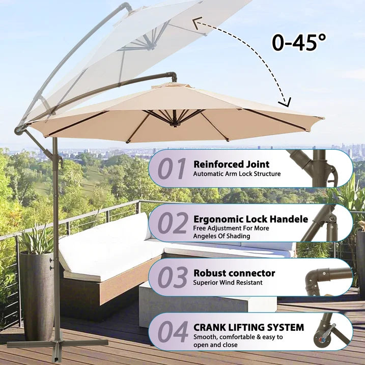 Greforg 10ft Patio Umbrellas Offset with a cross base(No Weight base) Outdoor Umbrella w/Easy Tilt Adjustment, For Poolside, Lawn and Garden Beige