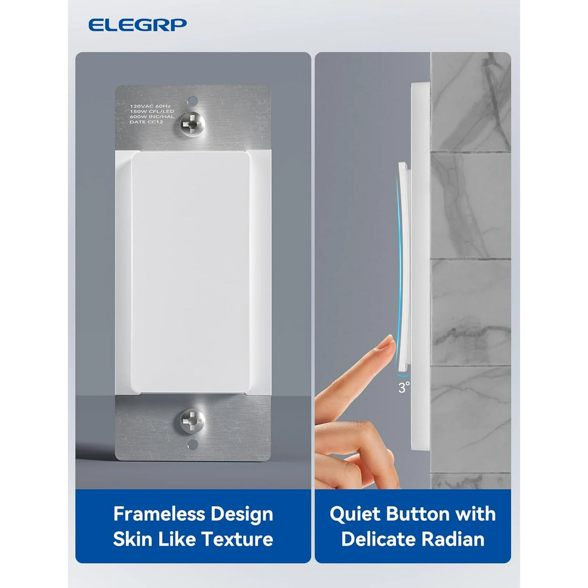ELEGRP Smart Light Switch Single Pole, 2.4GHz Wi-Fi Light Switch Compatible with Alexa & Google Assistant, Neutral Wire Required, APP Control, UL Certified, White 1 PC