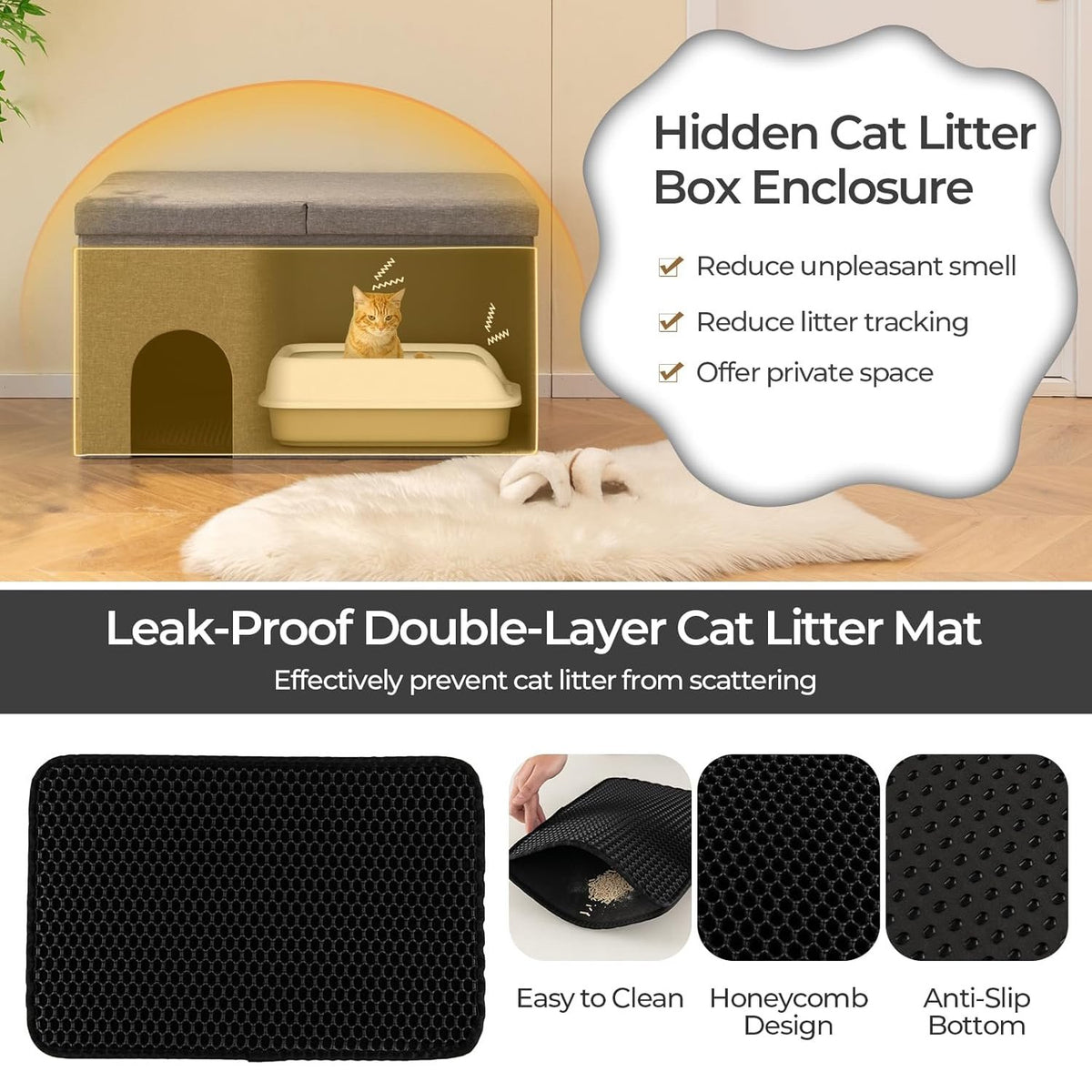 Cat Litter Box Enclosure - Hidden Cat Litter Box Furniture Ottoman