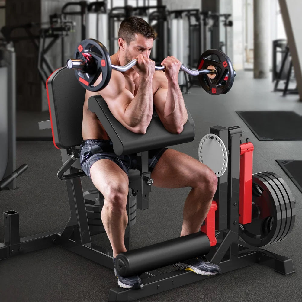 Leg Extension and Curl Machine, Adjustable Leg Machine with Elbow Cushion, Leg Extension and Curl Bench for Home Gym