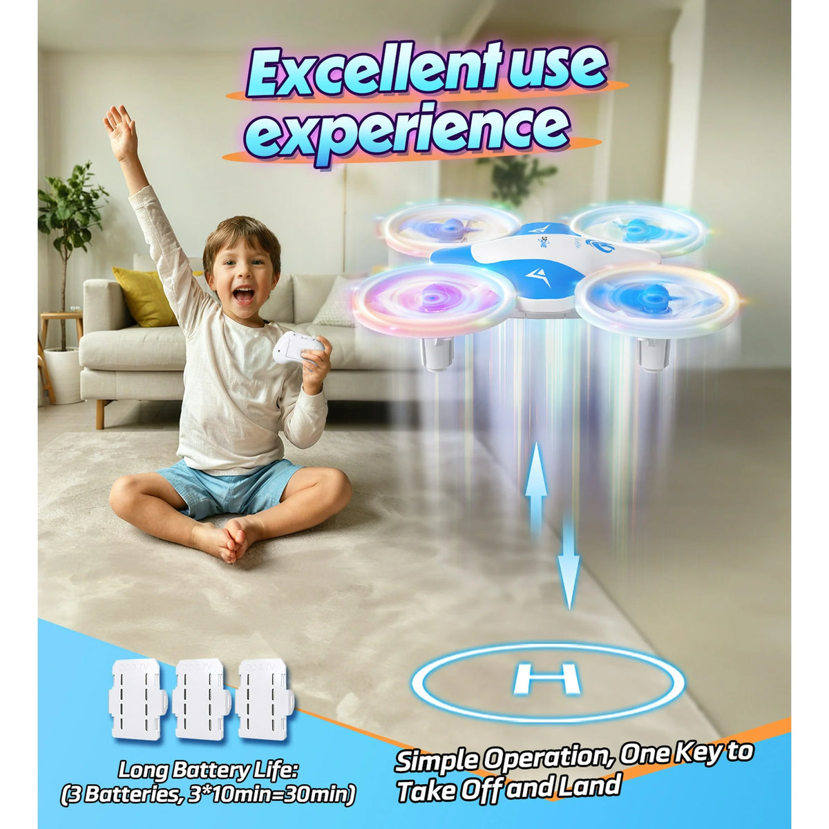 Loheer Mini Drone for Kids, LED RC Drone with 360 Flips, Small RC Quadcopter Flying Toy for Kids, Blue