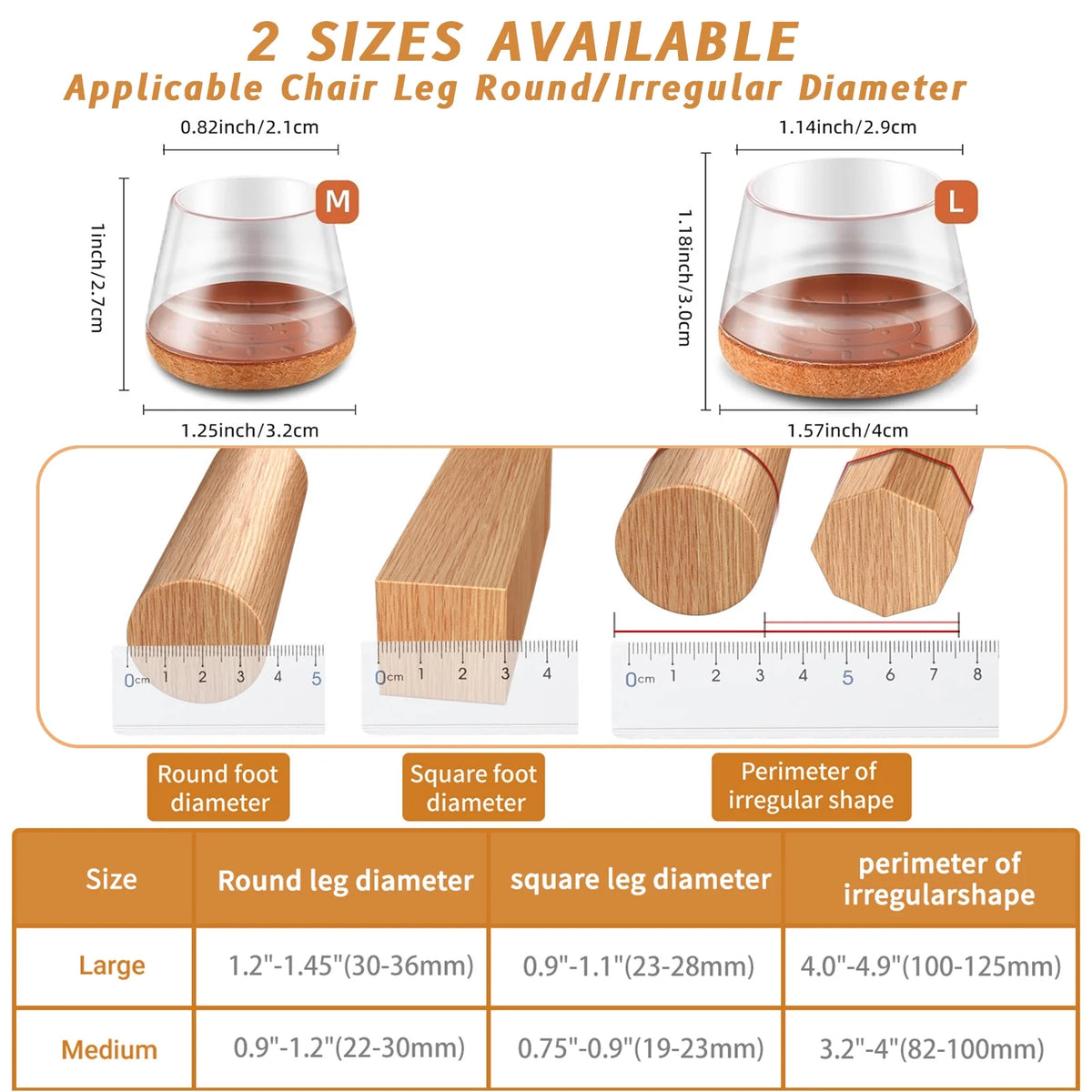 32 Pcs Chair Leg Floor Protectors for Hardwood Floors, Silicone Chair Leg Covers Felt Pads, Large