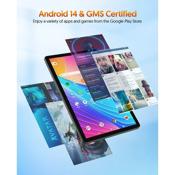 11 Inch Android 14 Tablet 2 in 1 Tablet, Qcta Core, 8GB RAM 128GB ROM 1TB Expand, 2 8MP Camera, 8000mAh Battery, 5G/2.4G WiFi, Bluetooth, Case (Gray)