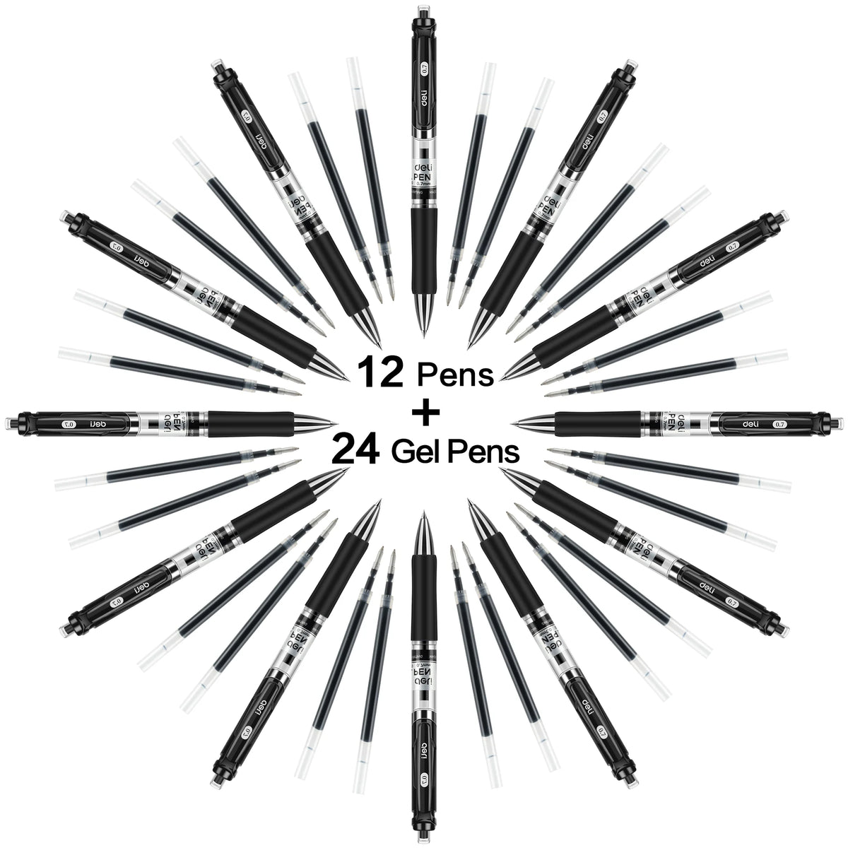 deli 36 Packs Gel Pens Black Ink, Fine Point 0.7 mm, Fast Dry for Note Taking, Home Office
