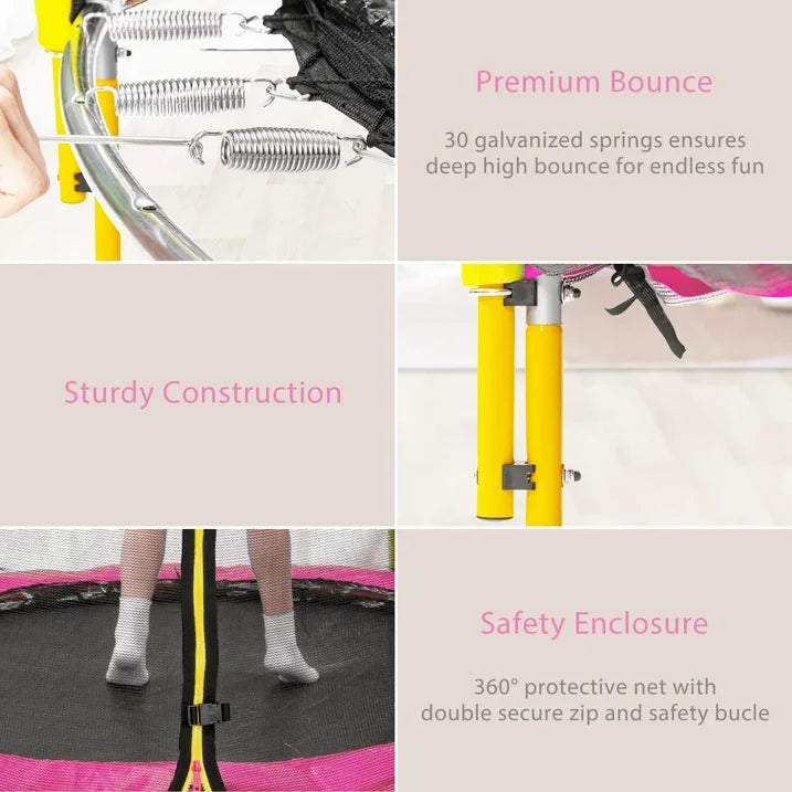 SHINPT 65 trampoline for kids, 5.5ft Toddler Trampoline with Basketball Hoop, Small Trampoline with Net, Mini Trampoline with 3 U Shaped Legs, Kid Trampoline Indoor Outdoor