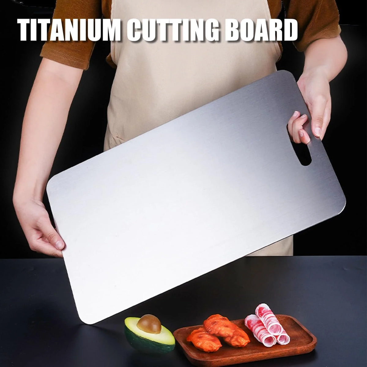Ywuzuh Titanium Cutting Board, Stainless Steel Cutting Board, Food-Grade Chopping Board for Kitchen Outdoor Camping Meal Prep