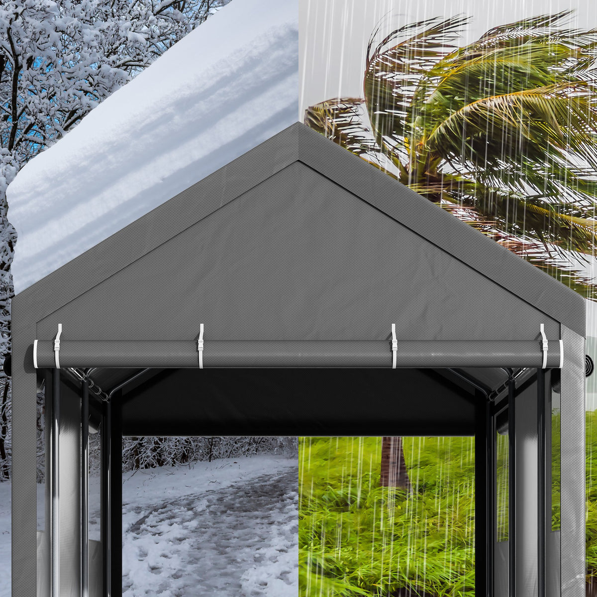 Carpet Carport 10'x20' Large Heavy Duty Car Tent with Powder-Coated Steel Frame, Portable Garage with Removable Sidewalls & Doors Car Canopy, Gray
