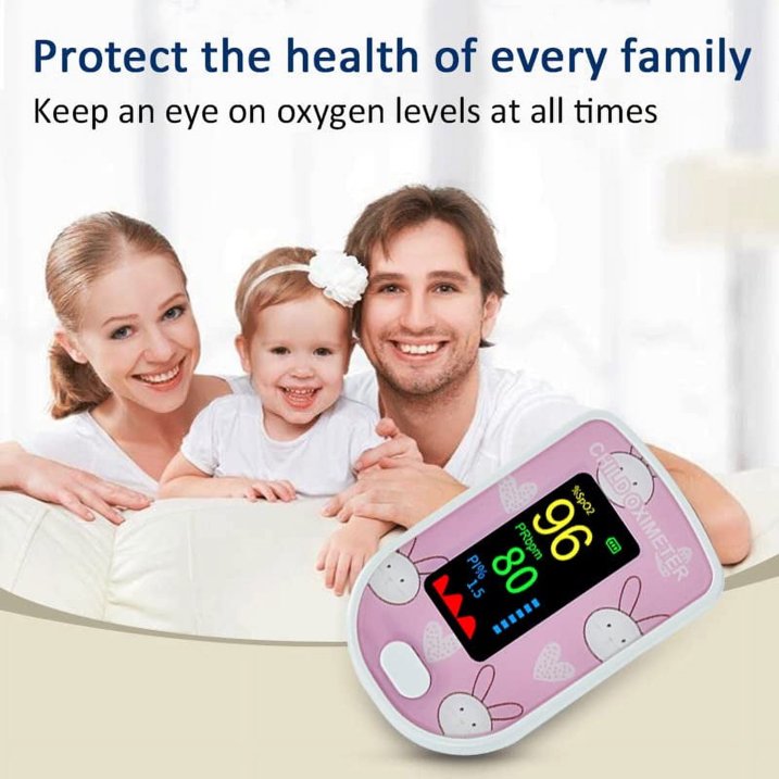 SUWU Pulse Oximeter, Rechargeable Oximeter for Kids Children, Blood Oxygen Saturation, Pulse Rate Monitor, Cute Cartoon Design, USB C Charging,Blue