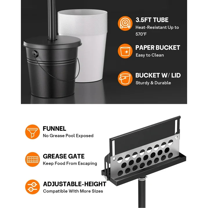 Rear Grease Drainage System for Blackstone Grease Catcher Upgrade, with Rear Grease Drainage Funnel, Disposable Paper Bucket, Grease Bucket W/ Lid Blackstone Griddle Accessories 23 Pcs
