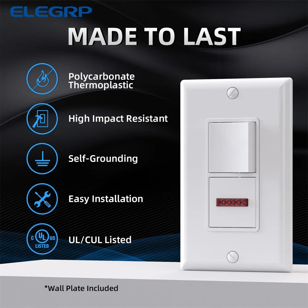 ELEGRP 15A 120V White Single Pole Electrical Switches 2 Pieces