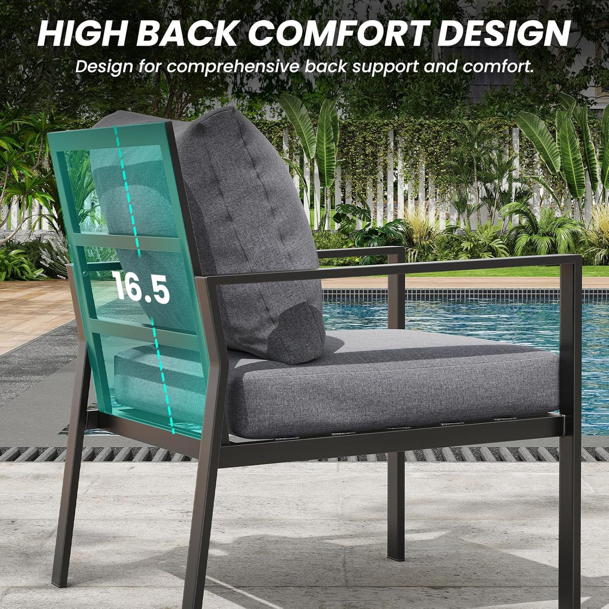 Farini Outdoor conversation sets, 4 Pieces Metal Patio Furniture Set with 2 Single Sofas, Loveseat & Coffee Table, for Garden, Backyard, Balcony (Dark Gray)