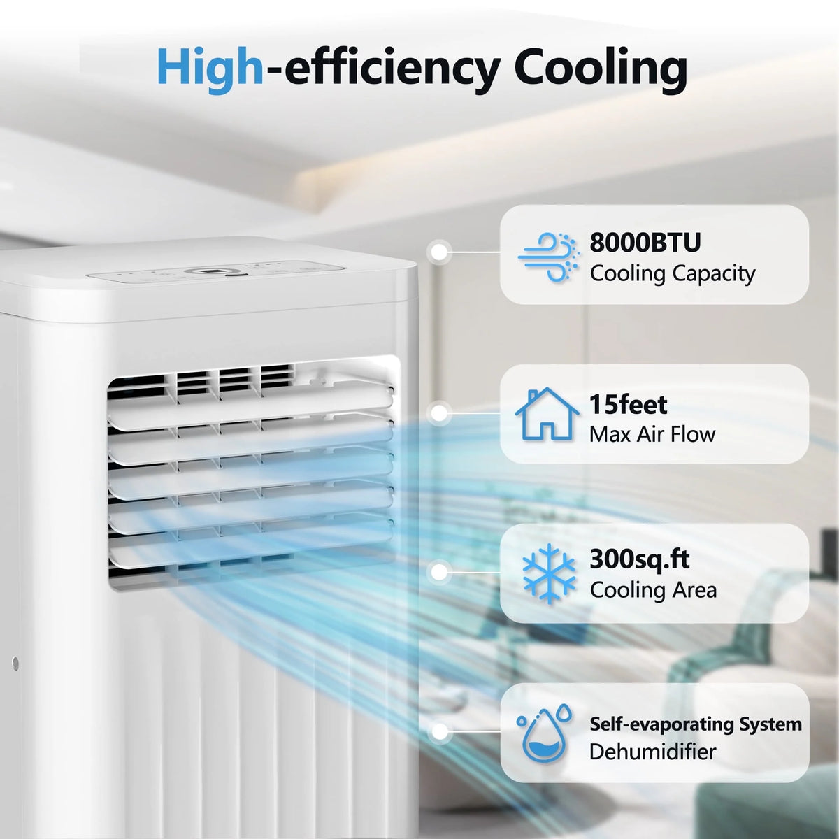 Havato 5000BTU (8000BTU ASHRAE) Portable Air Conditioner with Dehumidifier/Fan/Cooler, Cooling 300 Sq.ft, Remote Control, White