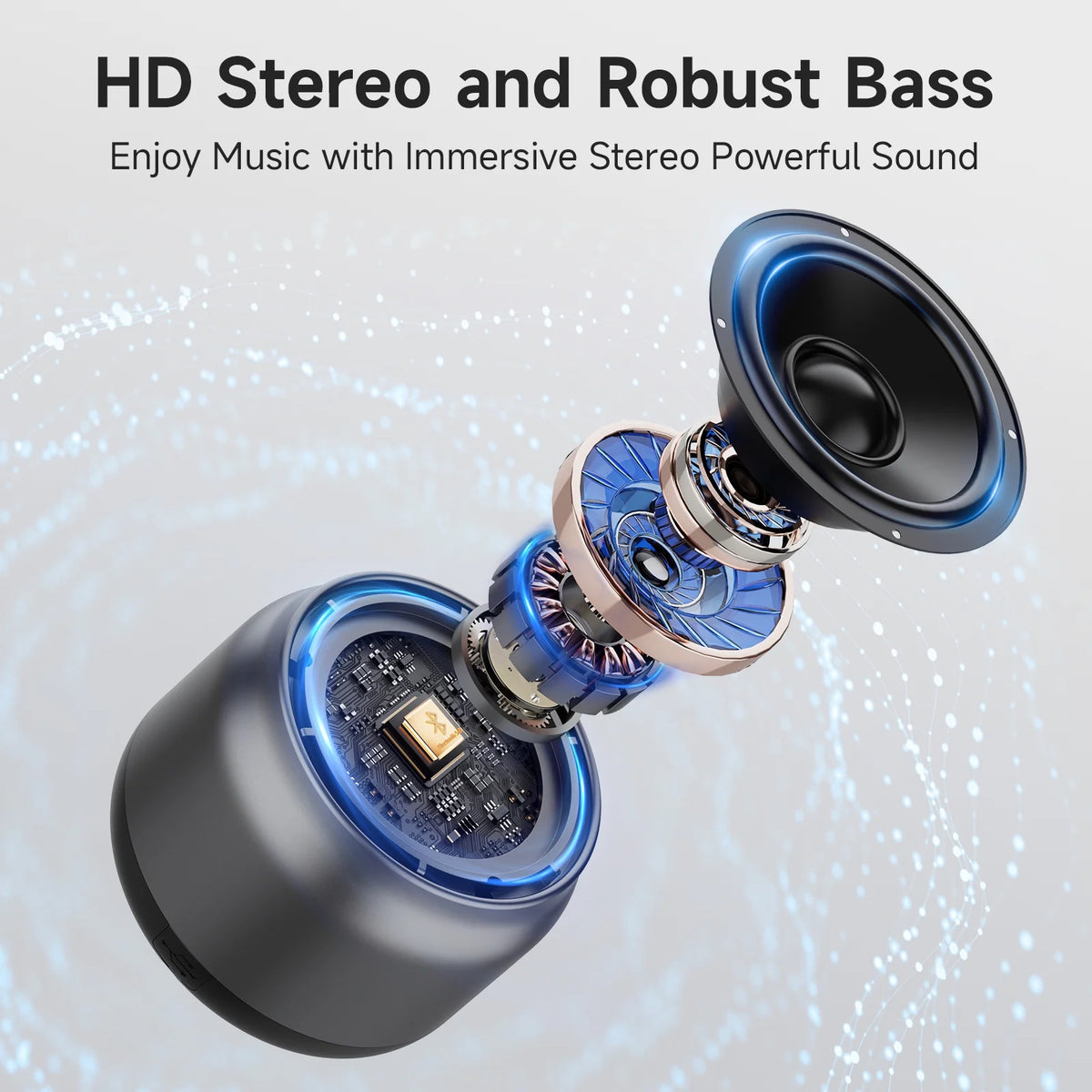 FanFun Bluetooth Speaker, Loud Stereo Sound Portable Speakers with Hand-free Calling, 15H Playtime Party Speaker for Indoor Outdoor, Gray
