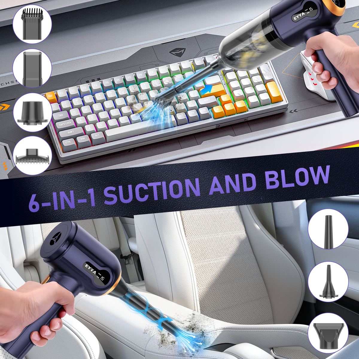 Handheld Cordless Vacuum Cleaner, 15000PA High Power Vacuum,Dust Collector,Digital Display,Rechargeable Car Vacuum,Suitable for Car,Home,Pet Hair