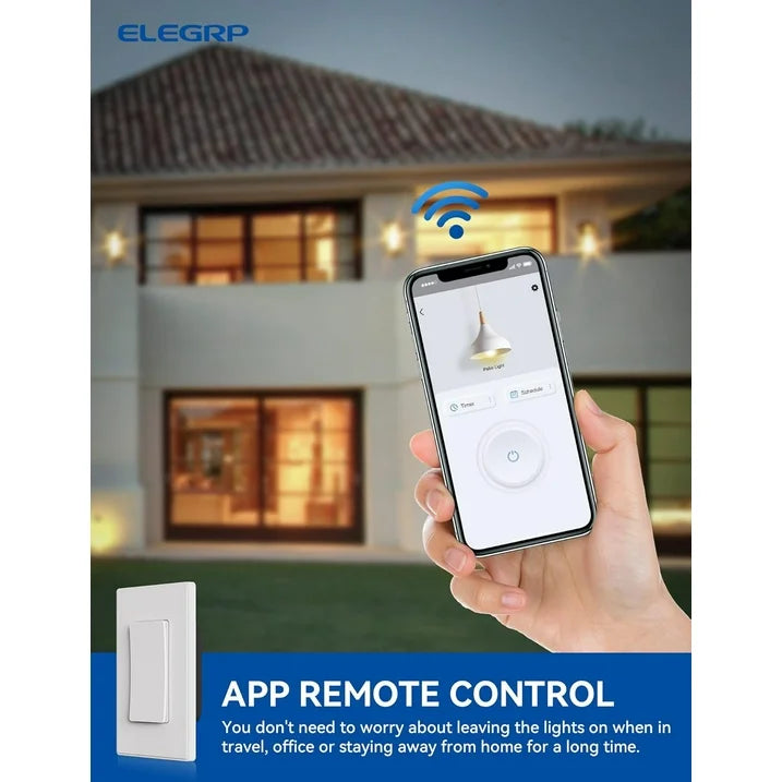 ELEGRP Smart Light Switch Single Pole, 2.4GHz Wi-Fi Light Switch Compatible with Alexa & Google Assistant, Neutral Wire Required, APP Control, UL Certified, White 1 PC