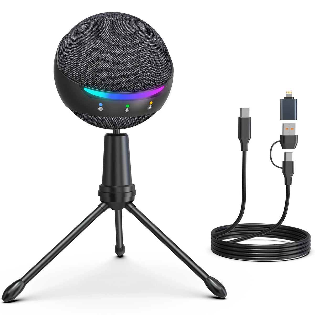 ZealSound Microphone for iPhone,USB mic for PC gaming,Phone,Touch Mute,Active Noise Cancel microphones with Echo/RGB/Volume Gain,Real Time Monitor,Podcast,ASMR Gaming Zoom YouTube Discord Twitch Vide