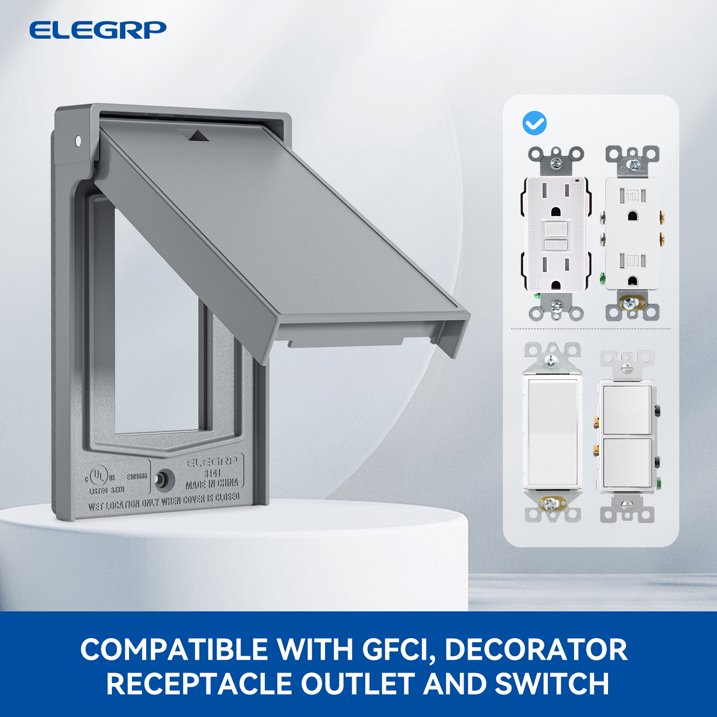 ELEGRP Vertical Outdoor Cover for Decorative Receptacles, Weatherproof Wall Plate, Outdoor Electrical Outlet Cover, Standard Size 1-Gang 4.85” x 2.82”, Thermoplastic, 5 Pack, Grey