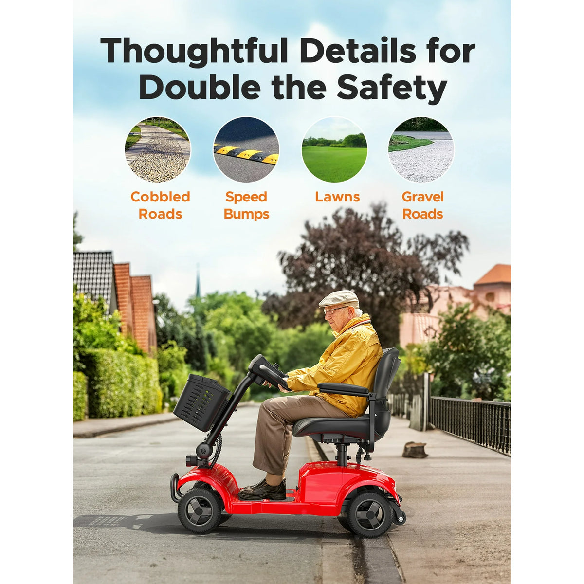 ENGWE 4 Wheels Folding Mobility Scooter with Basket๏ผElectric Powered Travel Wheelchair for Elderly๏ผ264lbs for Adult,Red