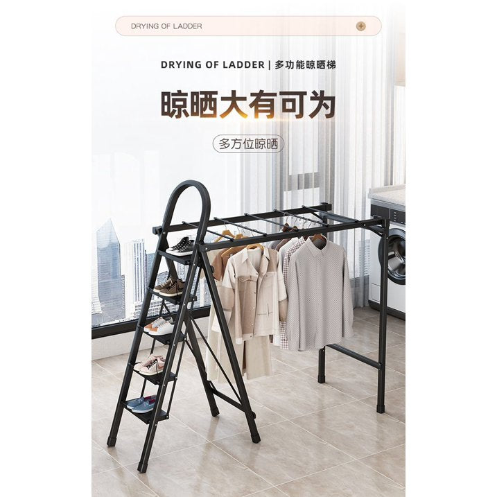 SUSUZI Multi-Purpose Ladder, 6 Step Folding Aluminium Ladder with Clothing Drying Rack, 10' Reach, 335-lb Load Capacity