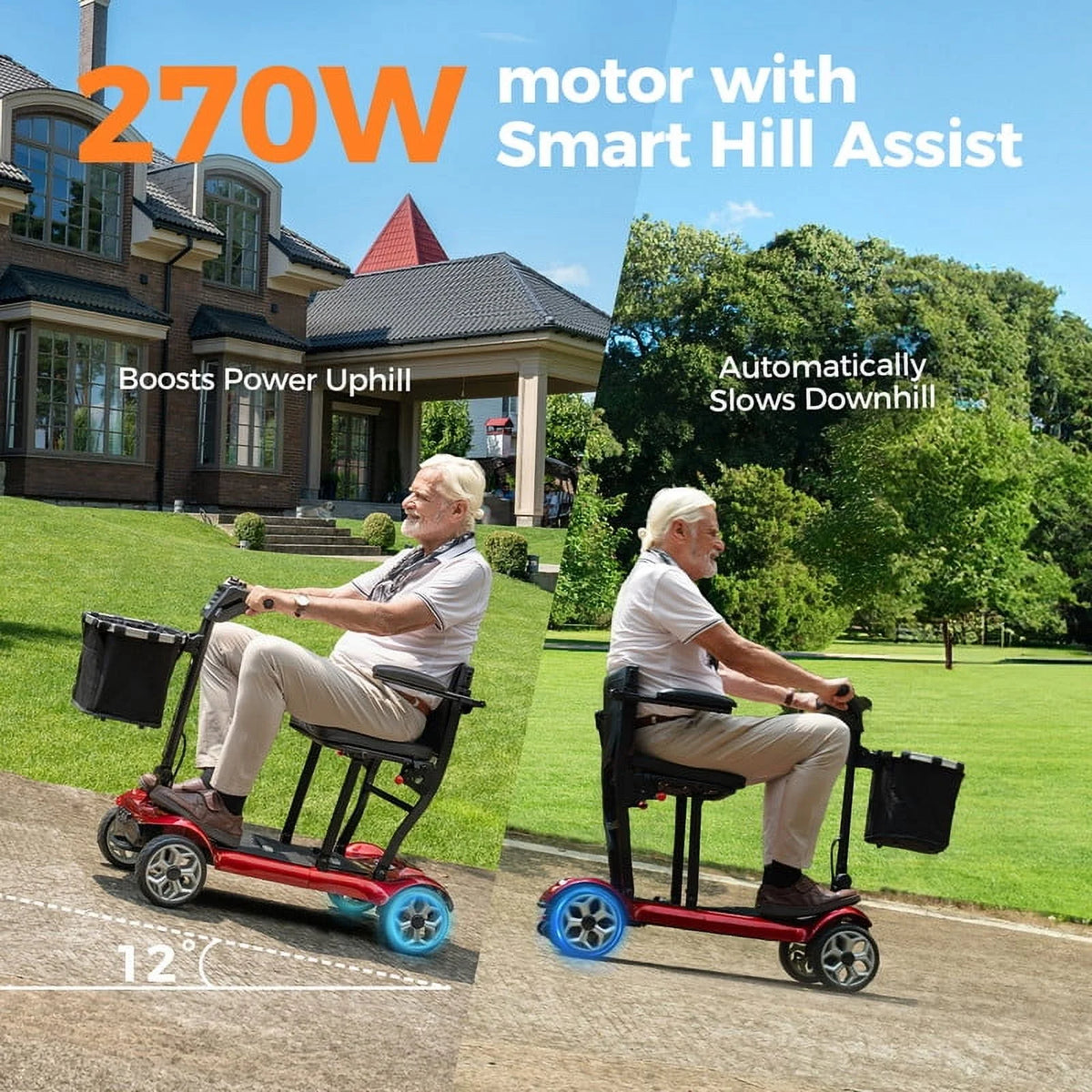 ENGWE 43Lbs Lightweight Mobility Scooter for Seniors,Foldable Electric Wheelchair Available by plane,No installation required,Blue(Dual Battery)