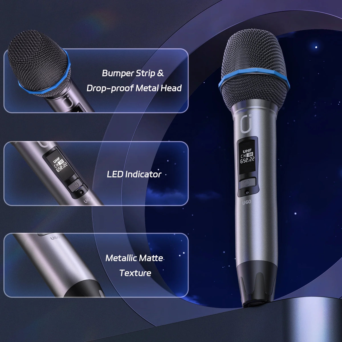 JYX Wireless Microphone, Dual Dynamic Microphone, Professional UHF Metal Mic for Karaoke Singing, Speech