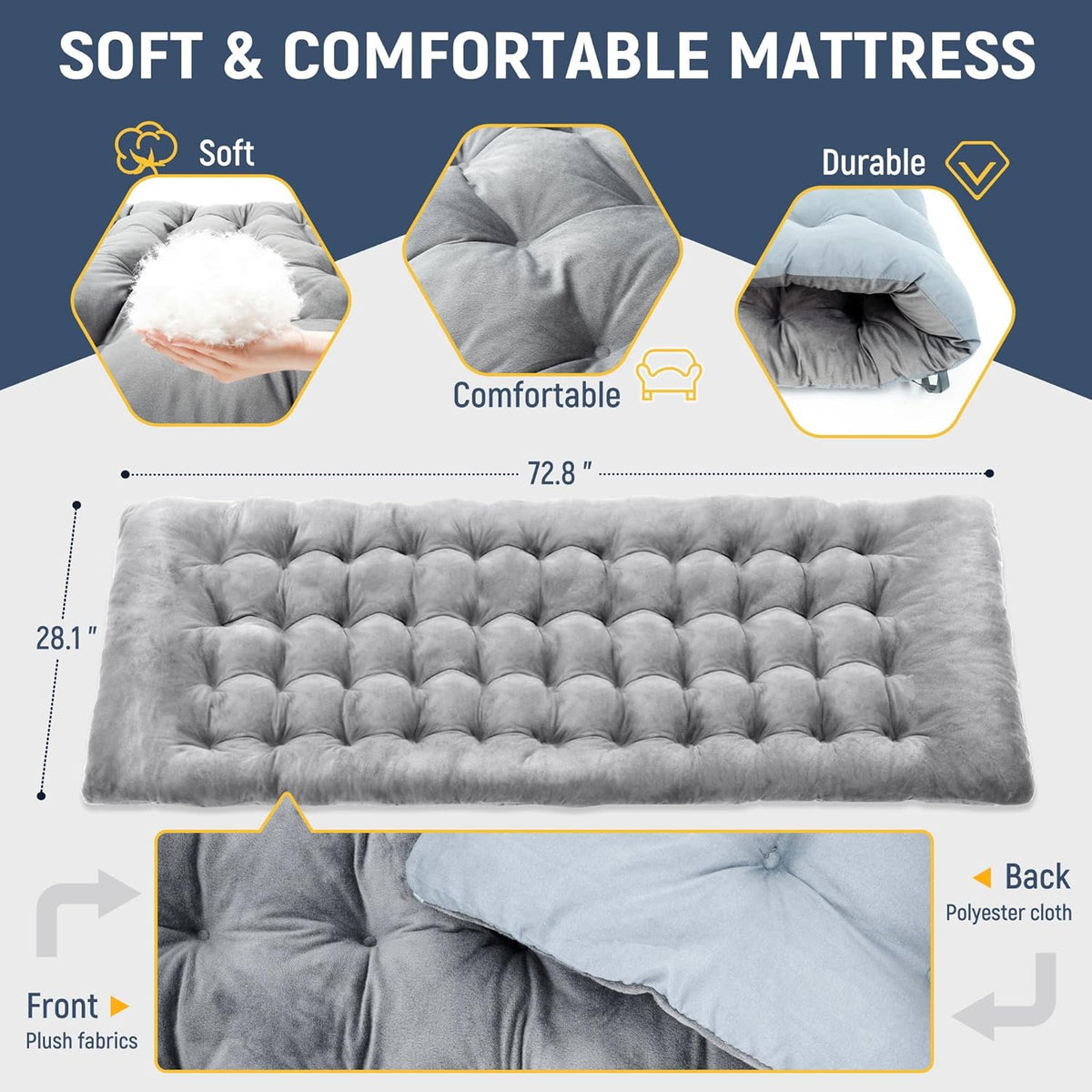 GVDV Portable Folding Camping Cot 2 Sided Comfort Mattress Pillow, Multi Position Folding Lounge Chair, Oversized Folding Bed Cot for Outdoor, Home, Office