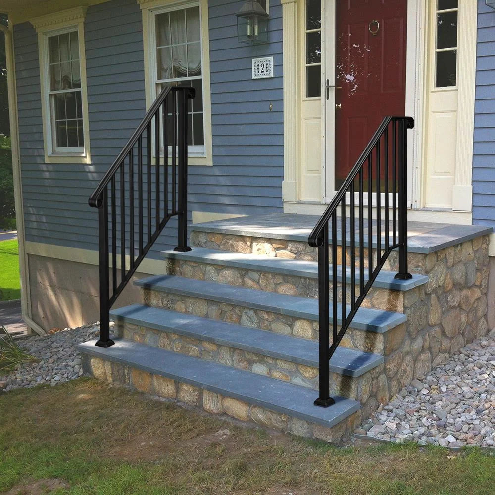 Zimtown Handrails for Outside Steps Handrails for Stairs Fits 1-4 Step Wrought Iron Picket Handrail Black