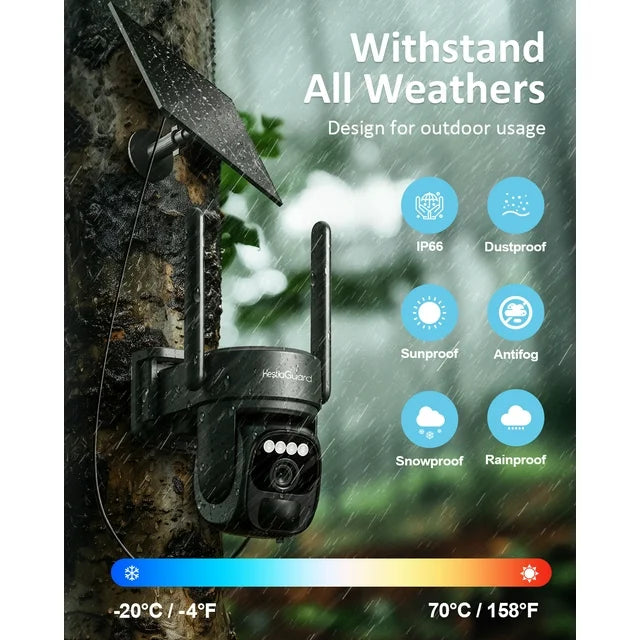 HestiaGuard 4G LTE Cellular Security Camera Solar Powered with Built-in SIM Card, Remote Access, Motion Alerts, Auto Human Tracking, 2K HD Color Night Vision, Non-WiFi Design