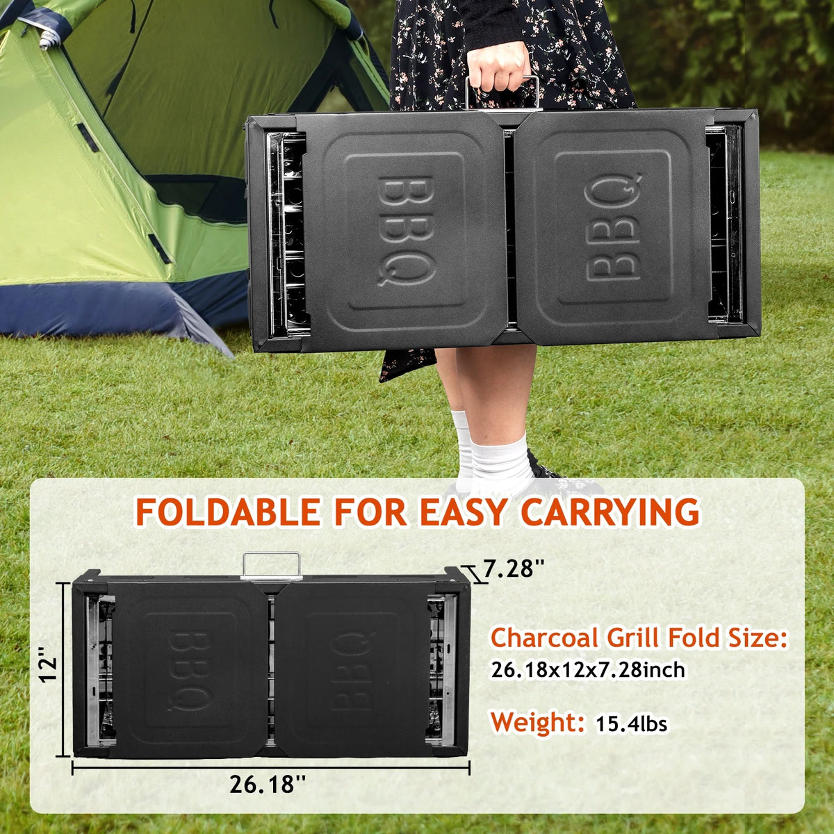 Ktaxon Portable Steel Charcoal Grill BBQ Grill Foldable Grill w/ Storage Bag Black