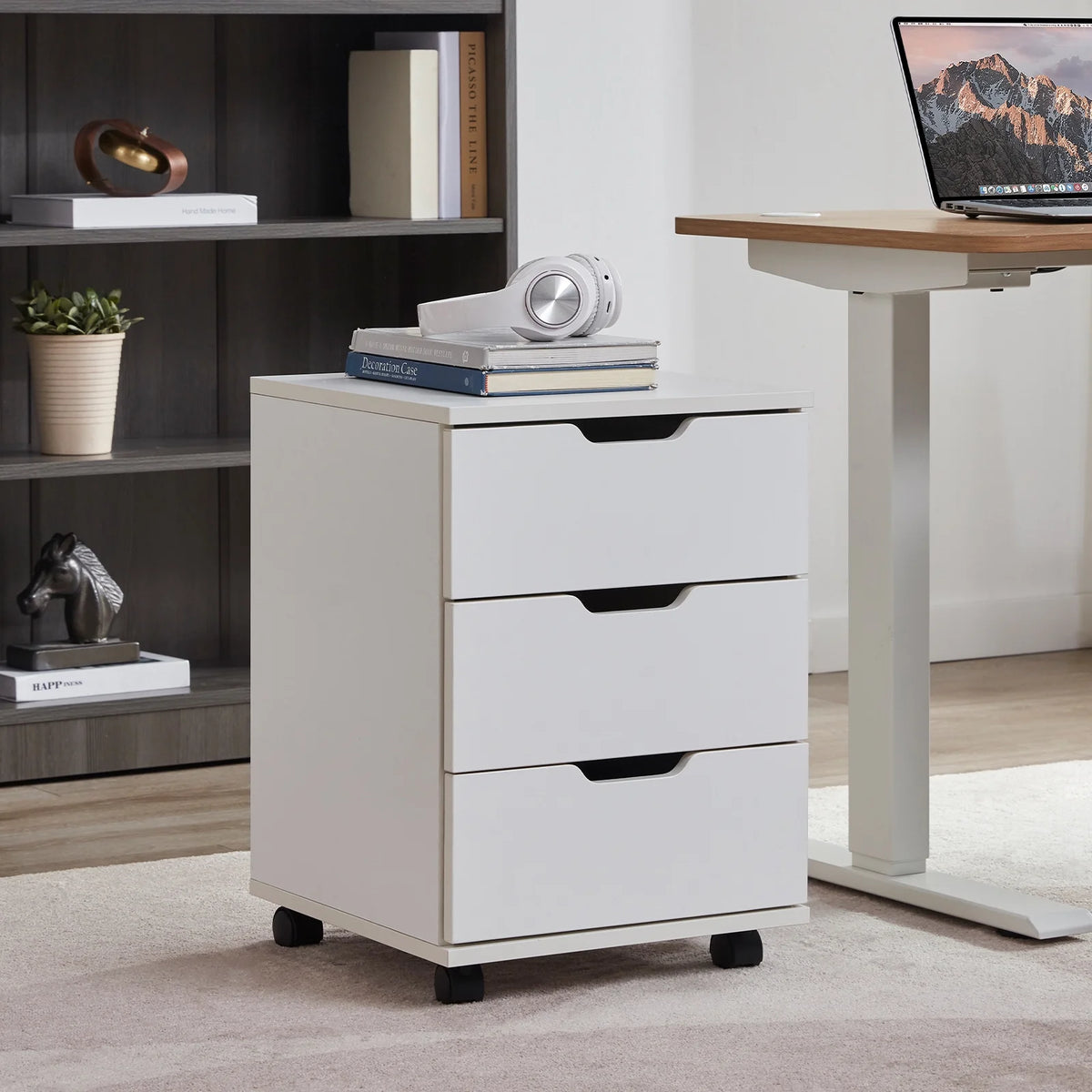 Farini Mobile File Cabinet for Home Office, 3-Drawer Wooden File Cabinet, Perfect for Under Desk Storage, White, Non-Assembled