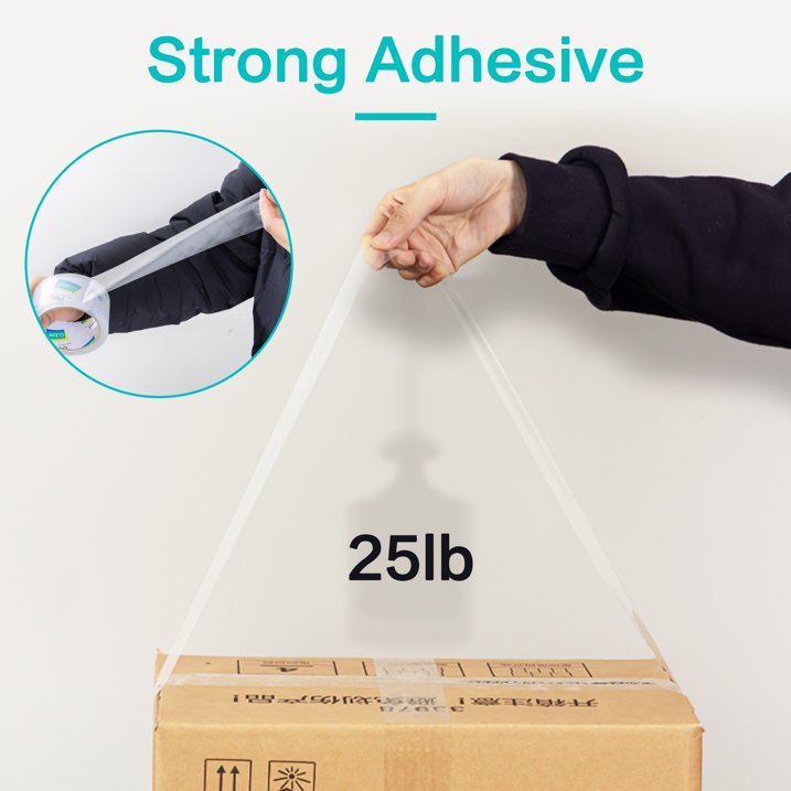 Deli Long Lasting Storage Packaging Tape with Dispenser, 1.88 in x22 yd, 6 Rolls Clear Acrylic Max Strength Shipping Tape