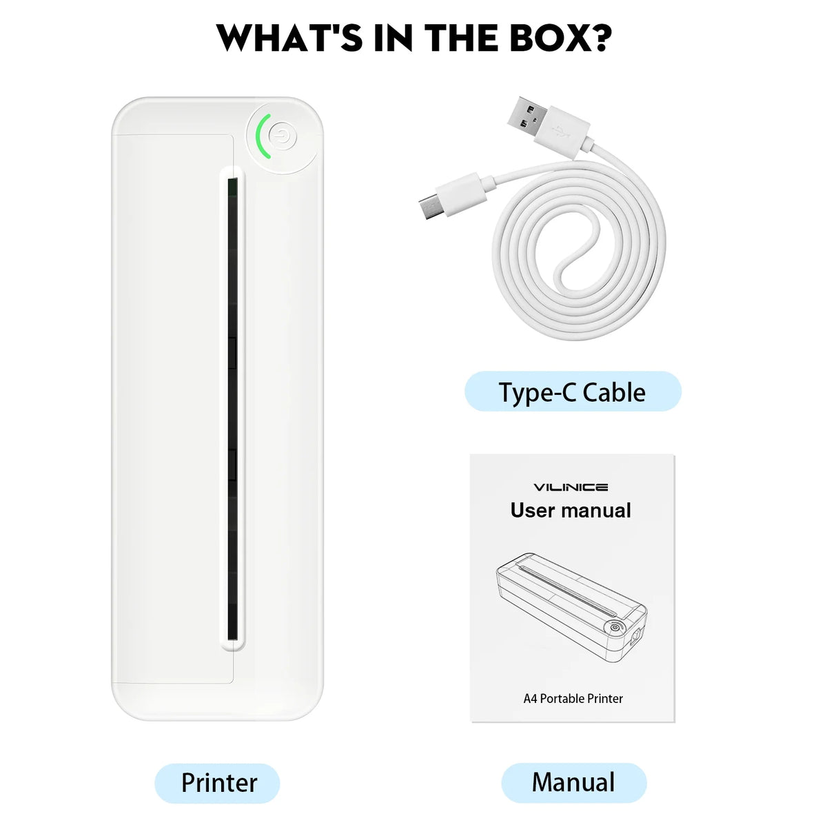 VILINICE Bluetooth Printer, 8.27 Wide A4 Paper, Portable Thermal Inkless Printer with APP