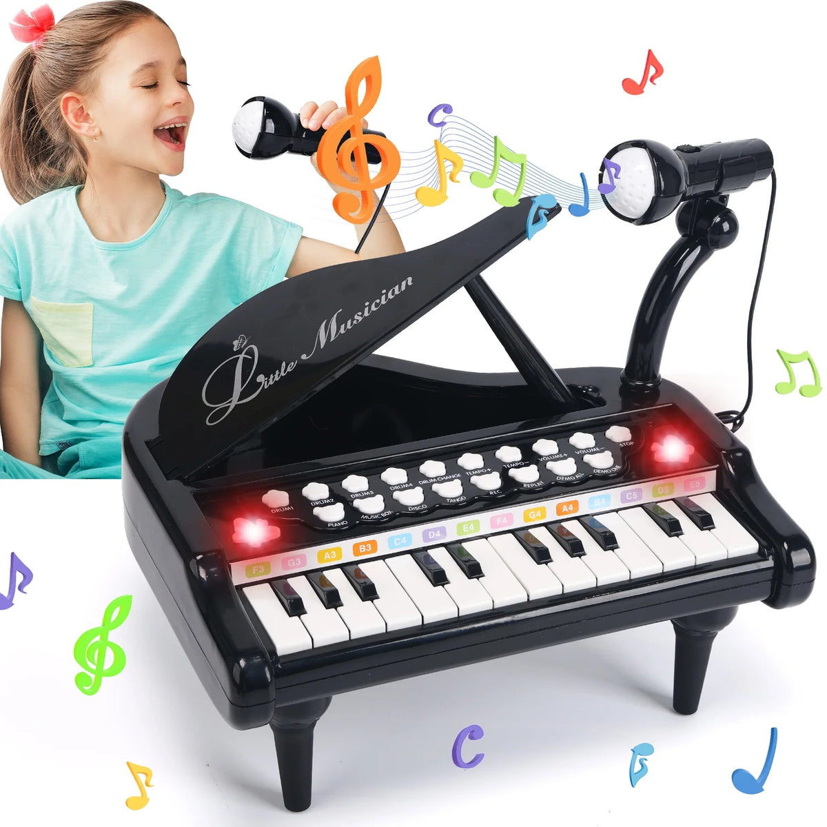 JoyStone 24 Keys Toy Piano for Girls, Cute Piano for Kids with Built in Microphone & Music Modes, Preschooler Music Learning Popular Piano Toys, Birthday Christmas Gift for Kids Aged 3-6, Black