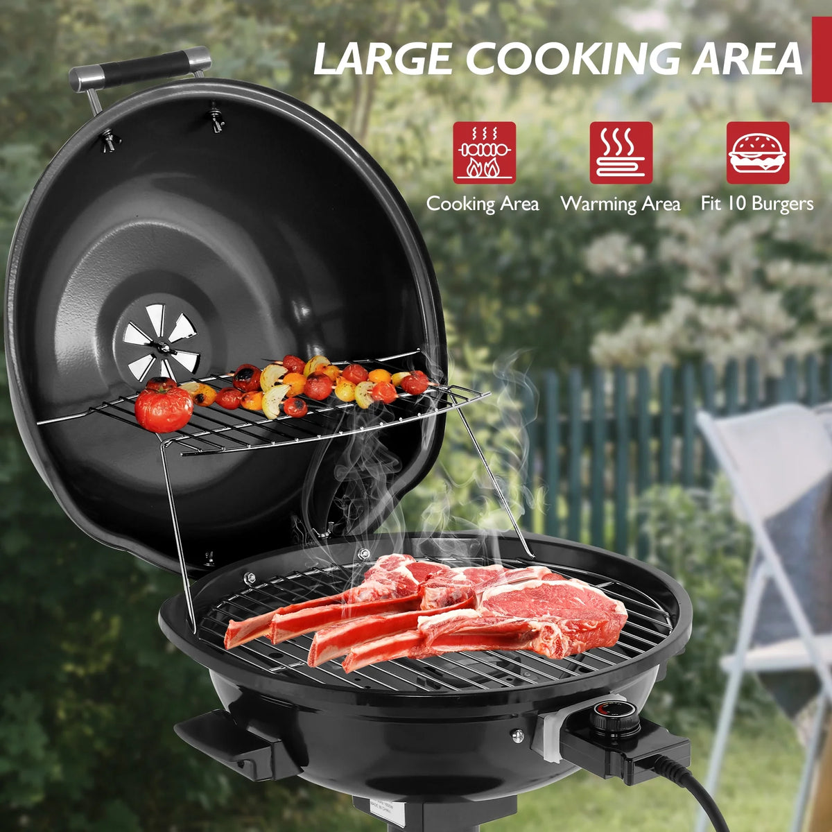 Zintown Grill Electric Grill Outdoor Standing Barbeque Grill Adjustable Temperature Control for Patio Backyad Black